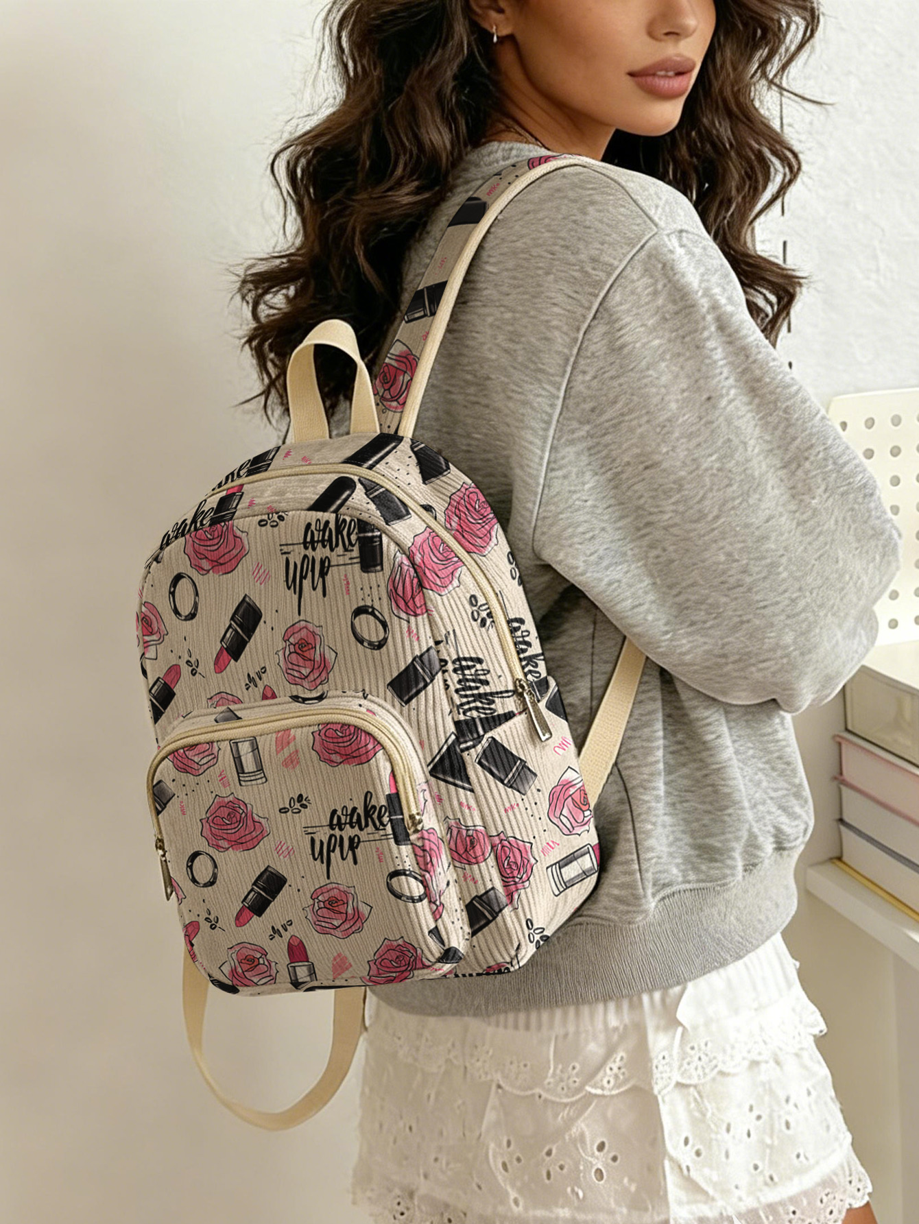 Rose Lipstick Print Allover Wo - Fashion Backpack Women recension och pris