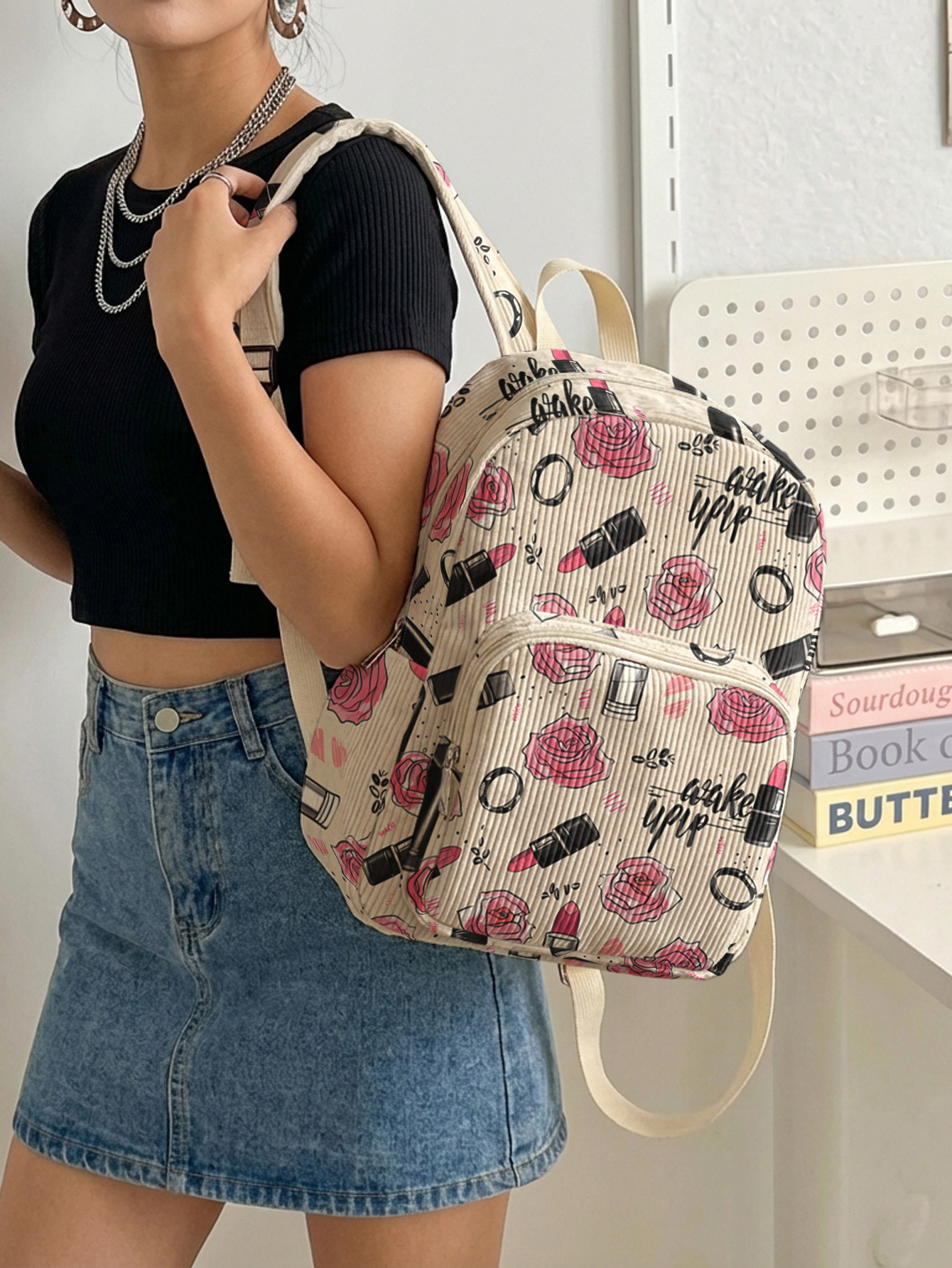 Rose Lipstick Print Allover Wo - Fashion Backpack Women recension och pris