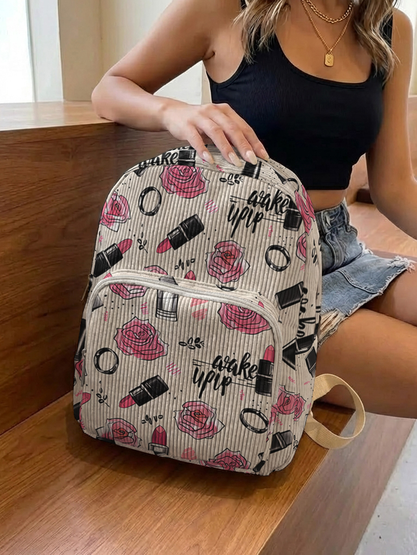 Rose Lipstick Print Allover Wo - Fashion Backpack Women recension och pris