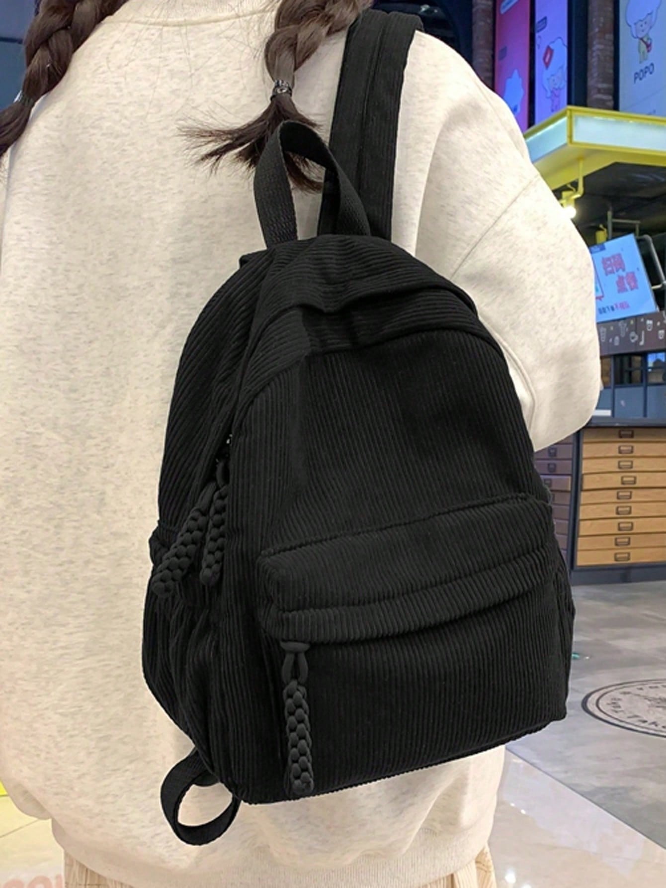 Solid Color Corduroy Fabric Fa - Fashion Backpack Women recension och pris
