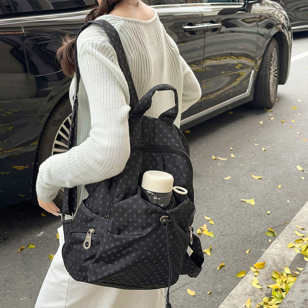 Polka Dot Nylon Drawstring Bac - Canvas Backpack Casual recension och pris
