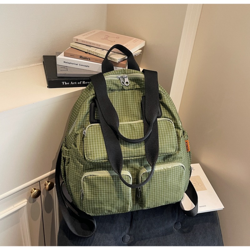 Multi-pocket Checkered Youth B - Canvas Backpack Casual recension och pris