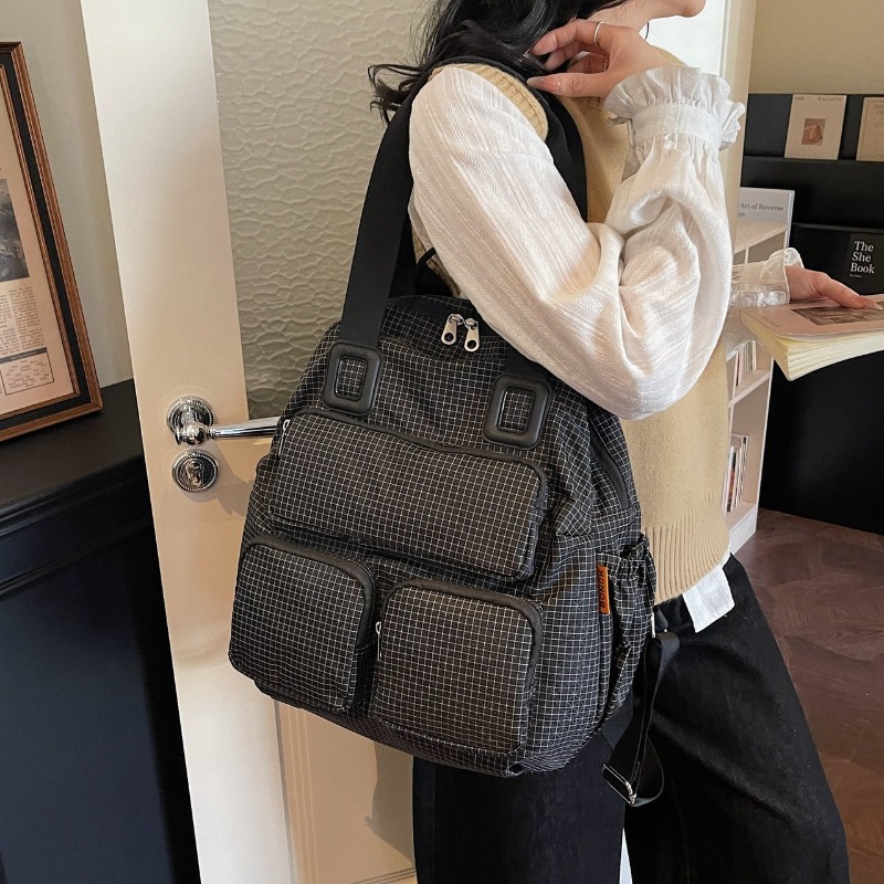 Multi-pocket Checkered Youth B - Canvas Backpack Casual recension och pris
