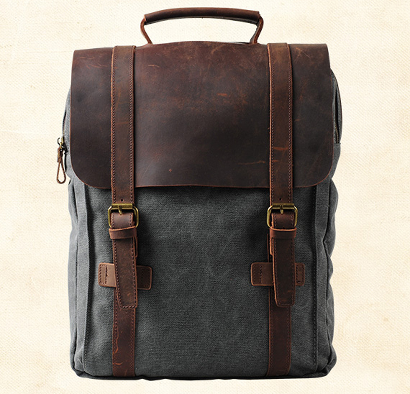 Fashion Male Backpack Leather  - Rucksack Military Style recension och pris