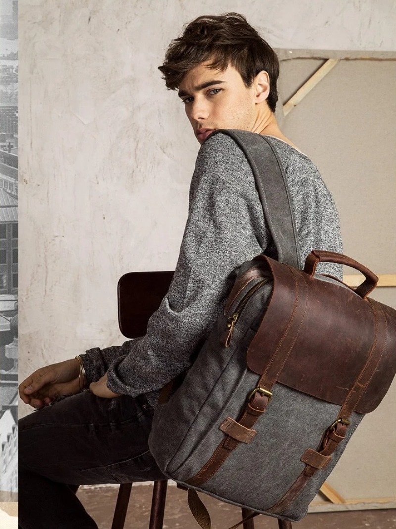Military Canvas Leather Backpa - Rucksack Military Style recension och pris